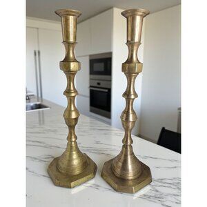 Vintage tall English Design brass and metal Gold Color pushup candlesticks